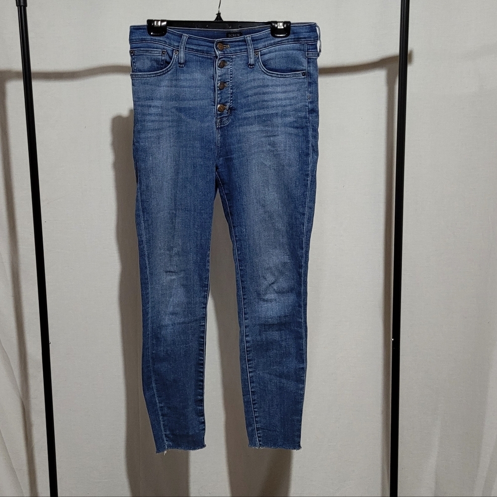 Button fly jeans J. Crew high rise stretch skinny western distressed size 29